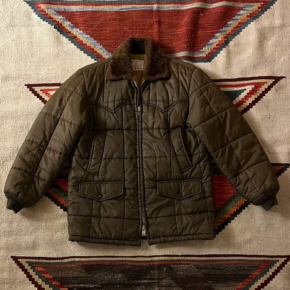 True Vintage Men's Chocolate Brown Quilted Western Puffer Jacket